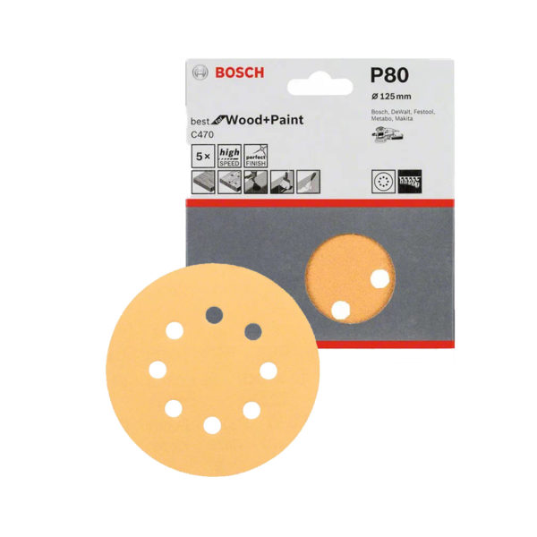 Disco de Lija C470 125mm G80 5u 8P madera y pintura. (Best for Wood and Paint)