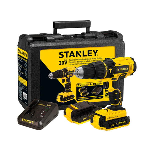 Taladro Percutor 20v + 2 Baterías Stanley Sch201c2k-b2c