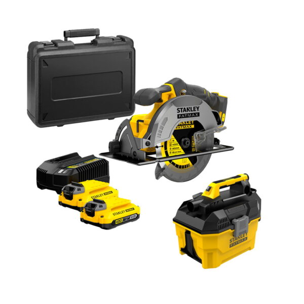 Kit Sierra Circular y Aspiradora Inal. Stanley 20V SCV002-SBC550D2K