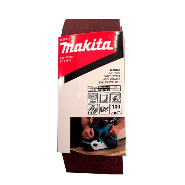 SET 3 LIJAS DE BANDA 3 X 18" GRANO 100 Makita D-59215 P/MAD-MET.P/9910 - 9911
