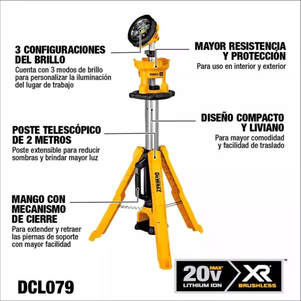 Foco Led Trípode 20v Dewalt Dcl079b - Sin Baterías