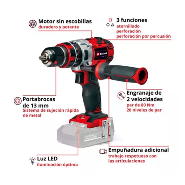 Taladro Impacto Inal. Einhell TP-CD 18/80 Li-i BL - Sin Baterías