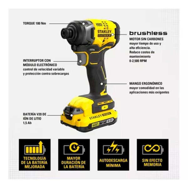 Kit Atornillador De Impacto V20 Fatmax Stanley Sbi810d2k-b2