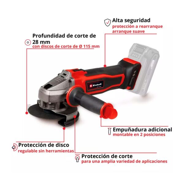 Kit Esmeril Inal. Einhell TE-AG 18/115-2 + Carg y Bat 2,5 AH