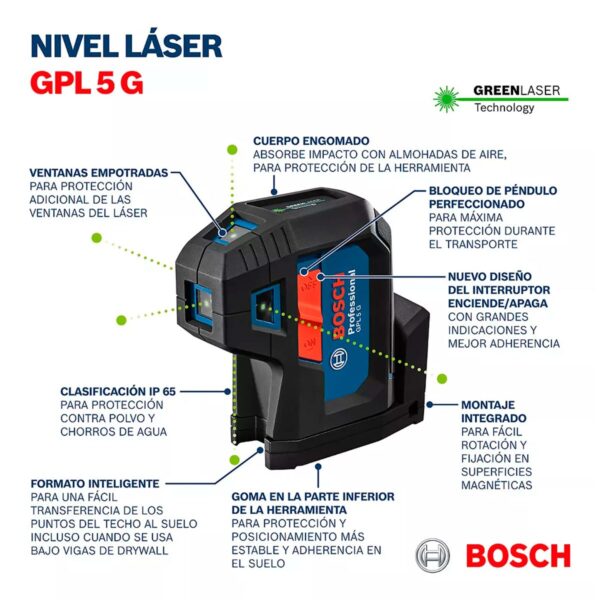 Nivel Láser Bosch de puntos verde GPL 5G